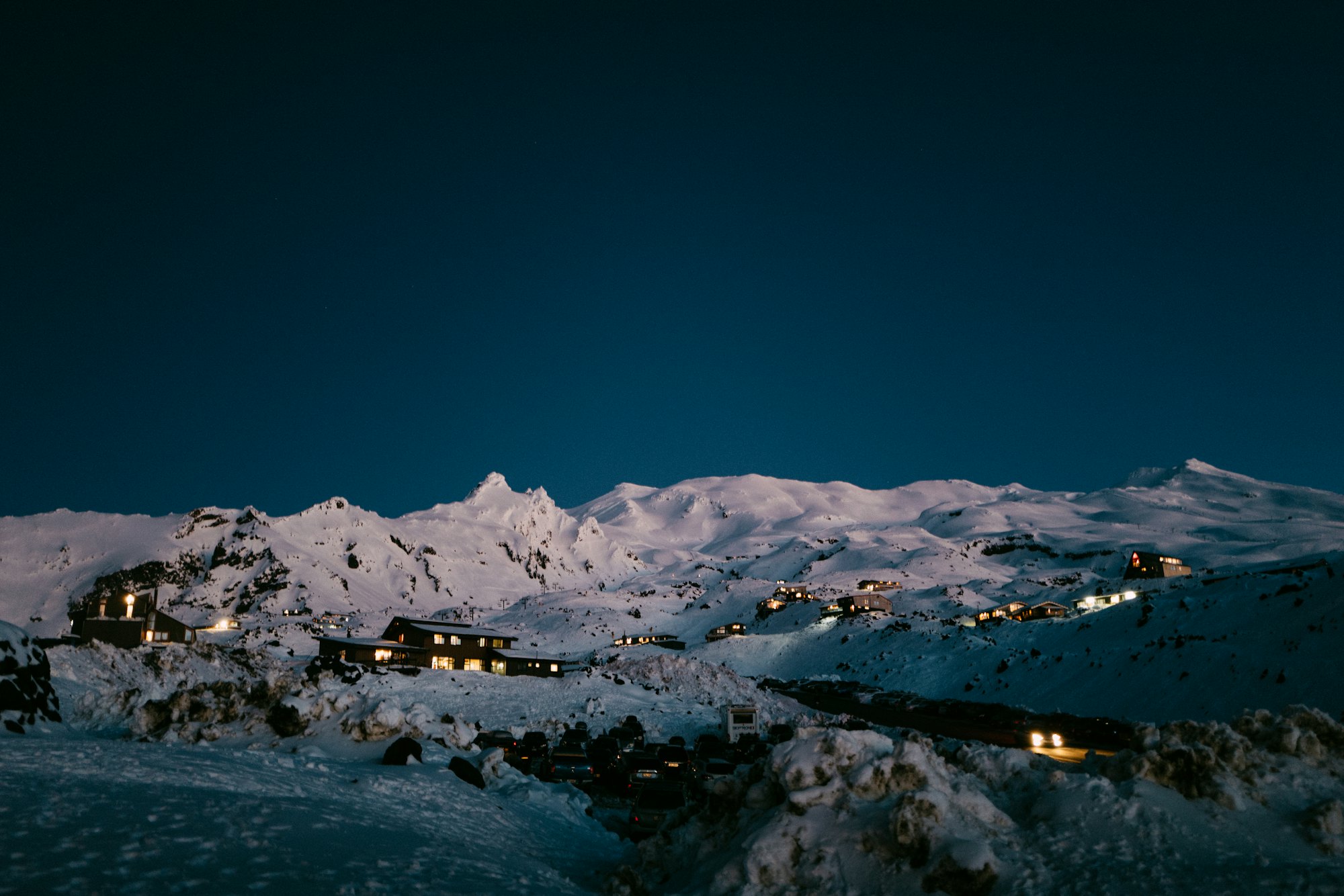 Hill town lit up at night